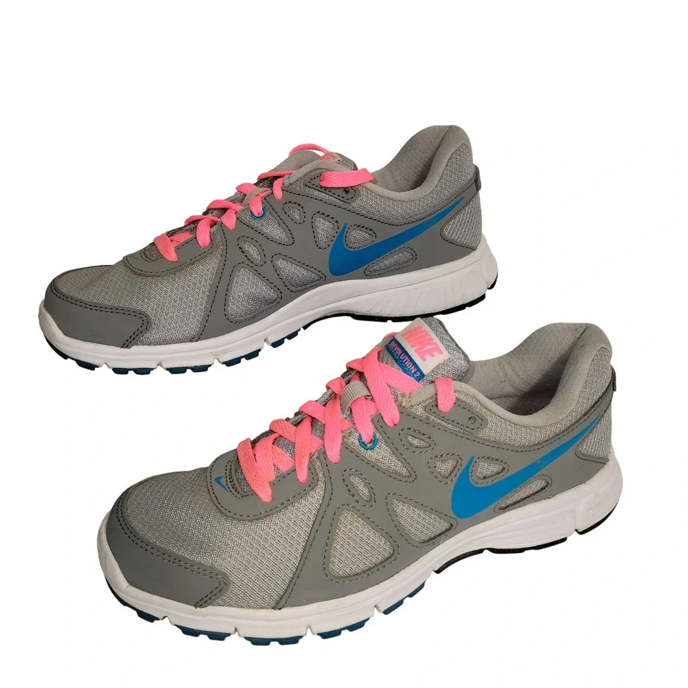 Nike Revolution 2 Running Shoes Womens Size 8 Gray Pink Blue Low Top Sneakers